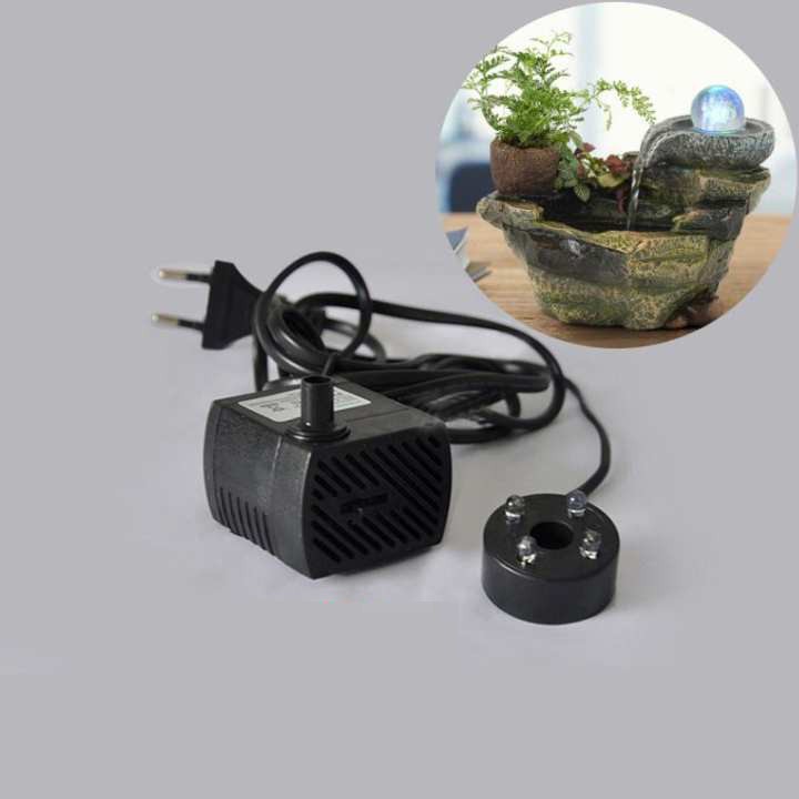 Máy bơm tiểu cảnh mini dây đồng có đèn led - máy bơm chìm - dùng cho thác nước phong thủy, bể cá
