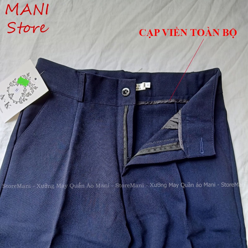Quần tây baggy đi học nữ màu xanh đen cạp lưng cao có đỉa ống đứng vải phối áo sơ mi phù hợp học sinh cấp 2 3 sinh viên