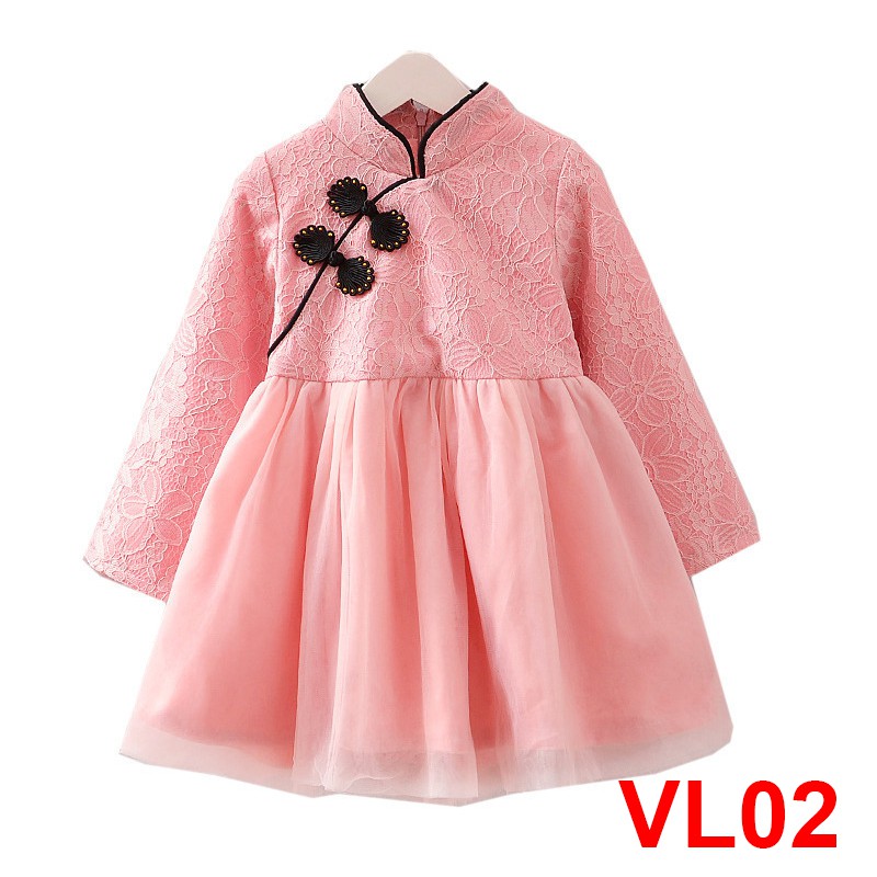 Váy lụa cổ tàu 2 lớp cho bé Gái (Hàng Quảng Châu loại 1)