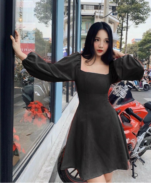 Đầm xoè cổ vuông có lót 4 màu