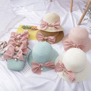 🍓Trẻ Em Se7en🍦Set Đồ Gồm Nón Rơm Và Túi Xách Công Chúa Thời Trang Cho Bé Gái