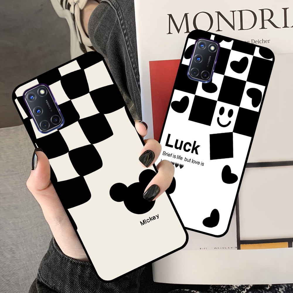 Ốp Oppo A52 / A92 in hình sọc caro, họa tiết đen trắng dễ thương