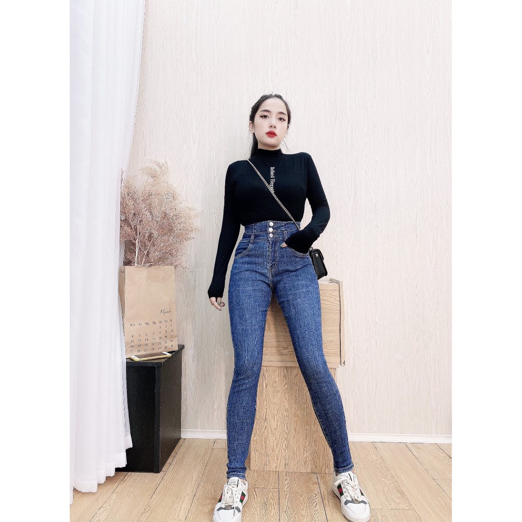 Quần Jeans Nữ Ba Khuy Cạp Siêu Cao [ Ảnh Thật ]