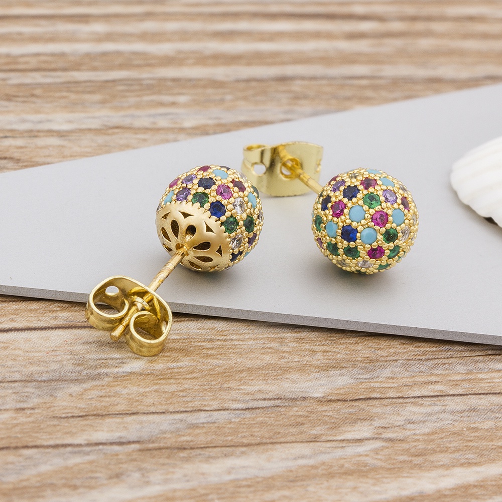 Hàng Mới Về Bông Tai Đính Đá Zircon 8mm Nhiều Màu Sắc Cầu Vồng