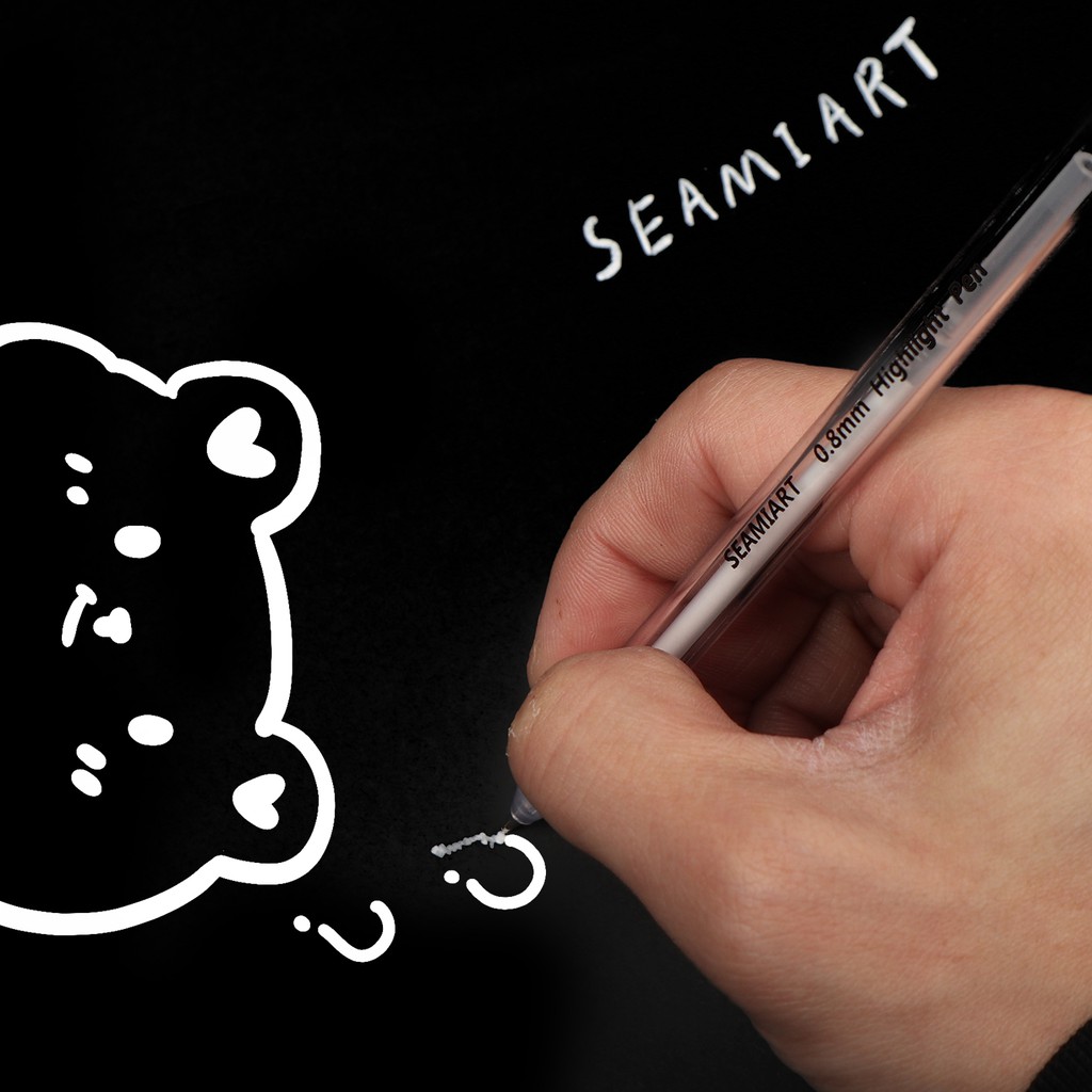 Seamiart_1pc 0.8mm White Highlight Pen Suitable for Hook Line/Sketch/Anime/Black Card