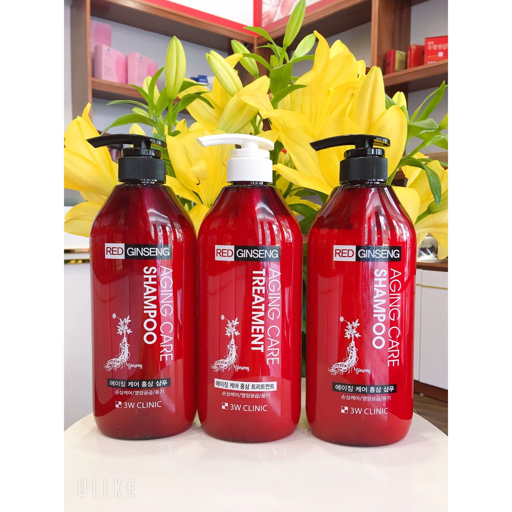 Bộ 2 Dầu Gội 1 Dầu Xả Tinh Chất Nhân Sâm Đỏ -3W Clinic Red Ginseng Shampoo