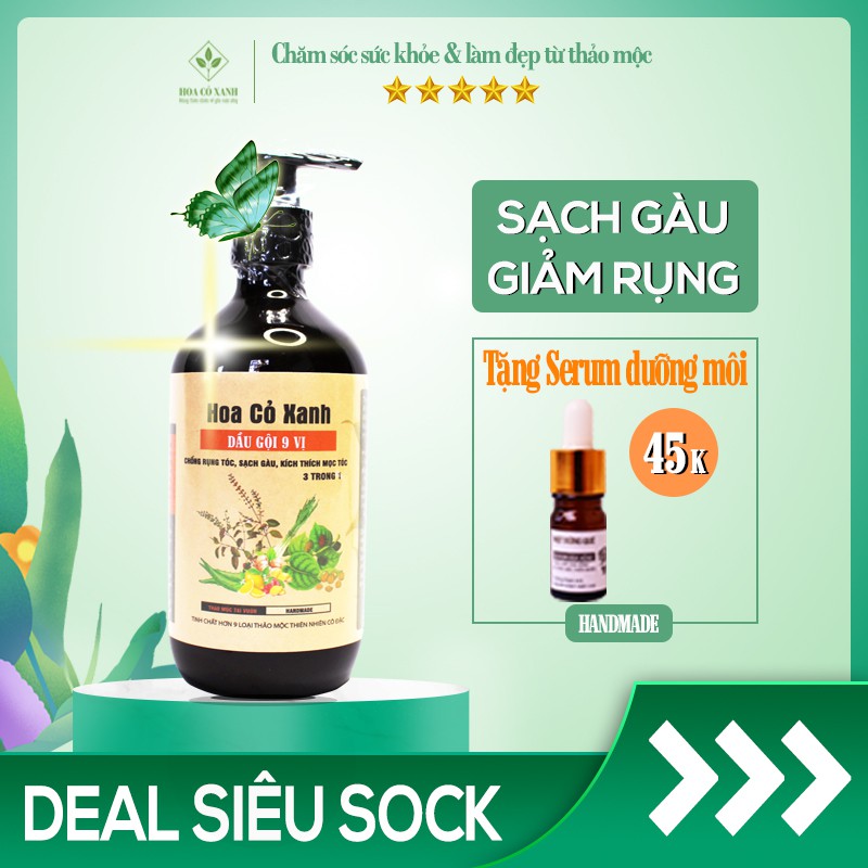 Dầu Gội Sạch Gàu Thảo Mộc 3 Trong 1 (HANDMADE) - Hoa Cỏ Xanh: Ngăn Gàu - Nấm Ngứa, Chống Rụng Tóc, Kích Thích Mọc Tóc