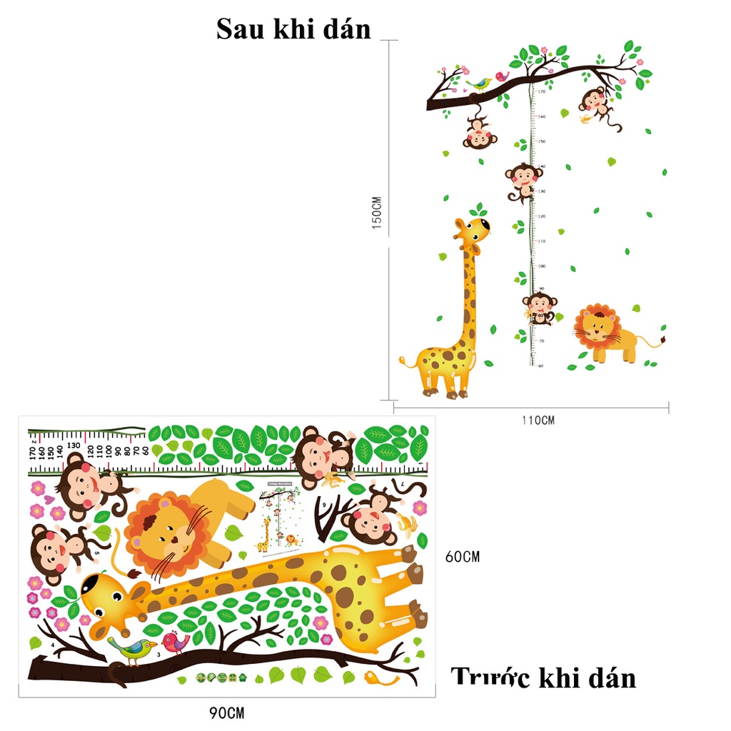 Decan dán tường, decan đo chiều cao cho bé hình chú khỉ dễ thương SK9128