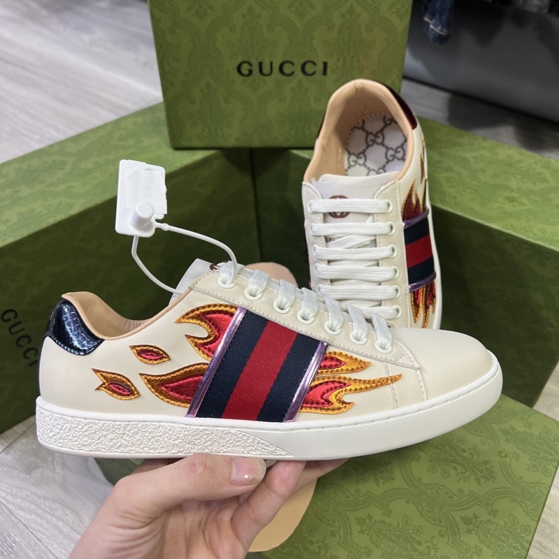 Giày Sneaker Nam GC Thêu Vạch Lửa Siêu Chất Vip full box 7150, giầy da nam hình lửa đỏ chất chơi