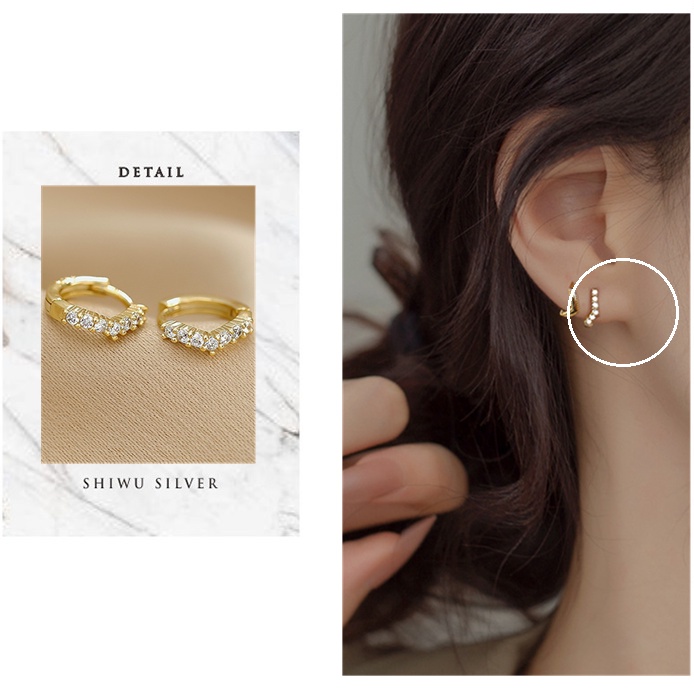 Đôi khuyên tai Mạ Vàng Ahellogirl hình tròn đính đá zircon thời trang Hàn Quốc cho nữ