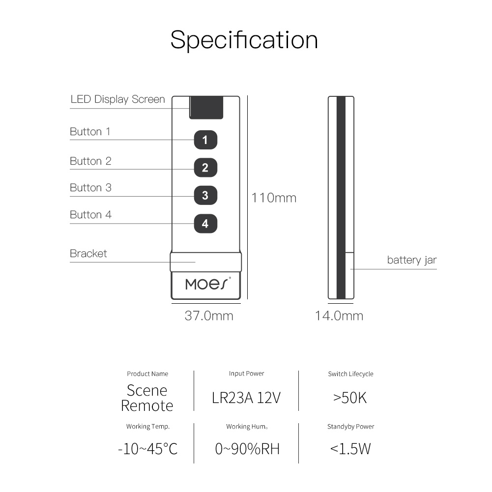 Công tắc ngữ cảnh 4 nút Tuya Zigbee Scene Remote gắn tường