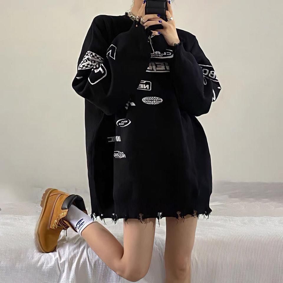 ✿♠Áo Sweater dệt kim dáng rộng in chữ kiểu Retro đường phố cá tính cho nam và nữ | BigBuy360 - bigbuy360.vn