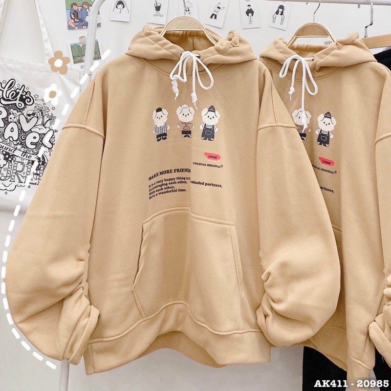 Áo Khoác Hoodie Nam Nữ Nỉ Bông Tay Phồng Cánh Dơi Hàng UNISEX Áo Hoodie Nỉ Sweater Nam Nữ in 3 GẤU - AK3411 | BigBuy360 - bigbuy360.vn