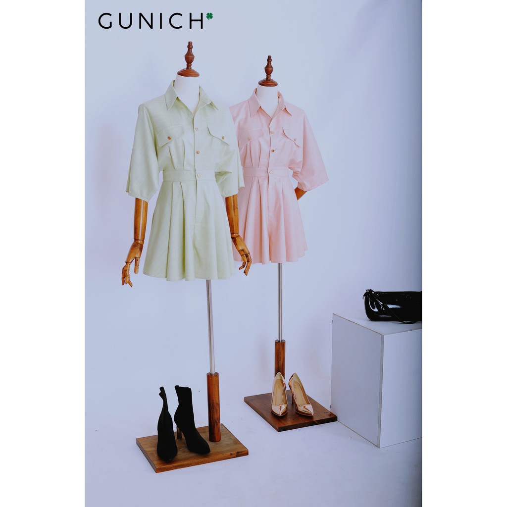 Playsuit form rộng màu xanh cốm vải cashmere Gunich