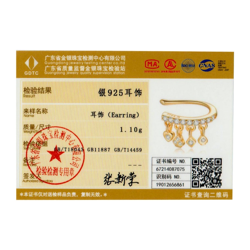 BAMOER 1 Khuyên Vành Tai bạc 925 Hình Lá Bài Poker SCE1075