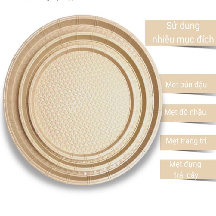 Đĩa Phíp Giả Tre Đan - Mẹt Nhựa Giả Mây Bán Bún Đậu Mắm Tôm, Đựng Đồ Ăn Hình Tròn, Chữ Nhật