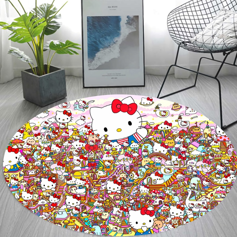 Thảm Lông Tròn Thoải Mái Thân Thiện Với Da In Họa Tiết Hello Kitty