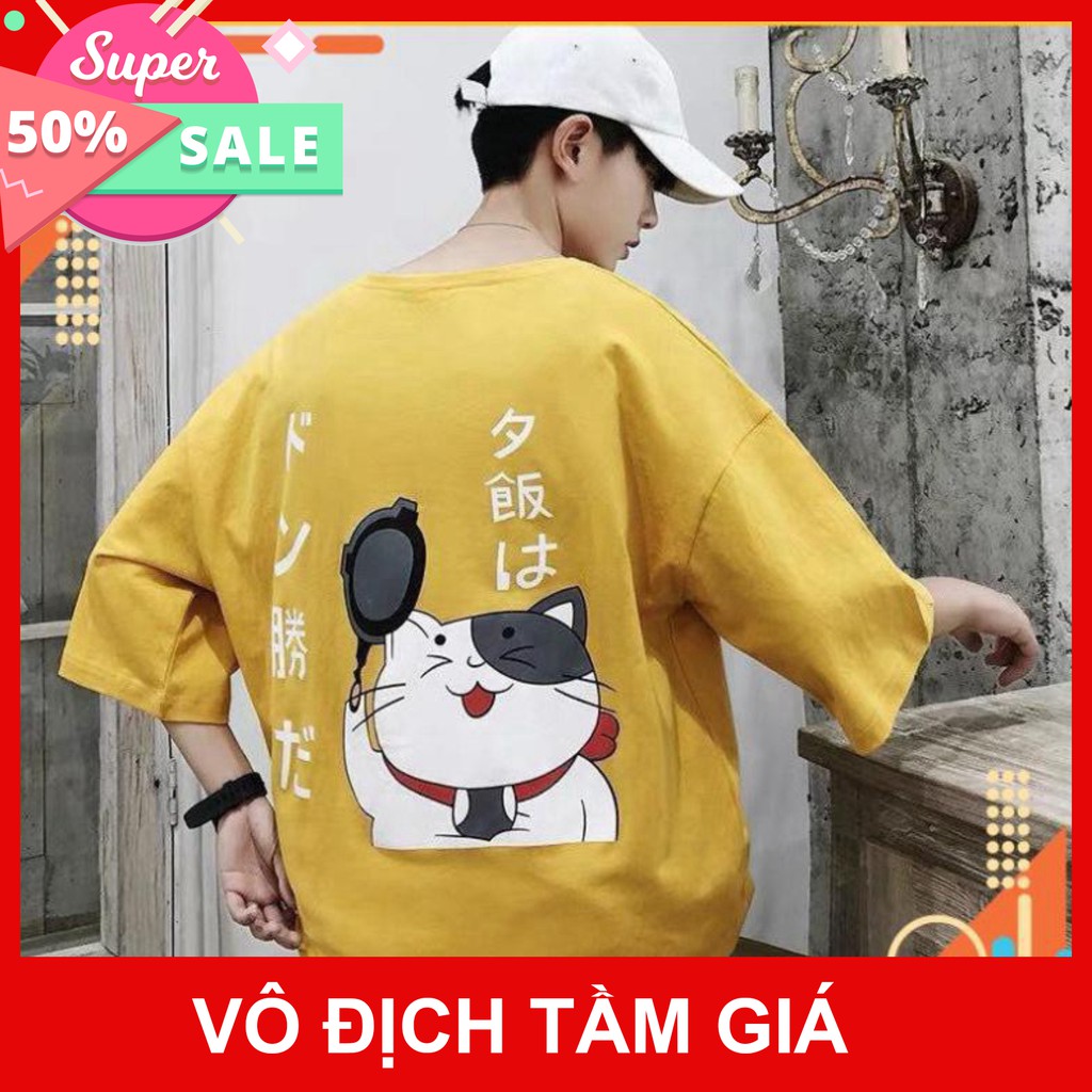 BANSI    Áo Thun Mèo Thần Tài tay lỡ form rộng phong cách unisex cho cả nam và nữ Cực Hot TL