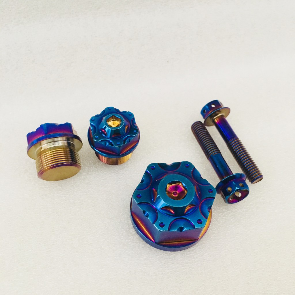 BỘ 3 ỐC CHẢNG 3 + 2 ỐC 8LI40 INOX XI TITAN GẮN XE RAIDER XĂNG CƠ