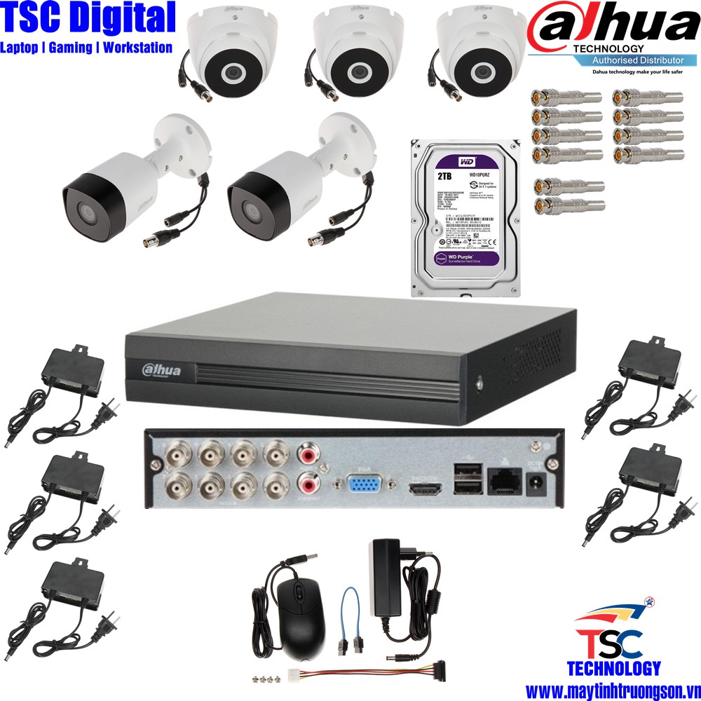 Combo Camera TSCD82T3D DAHUA 5 Mắt Cam 2M Dahua DSS | Kèm Ổ Cứng Lưu Trữ 2Tb/ 2000Gb