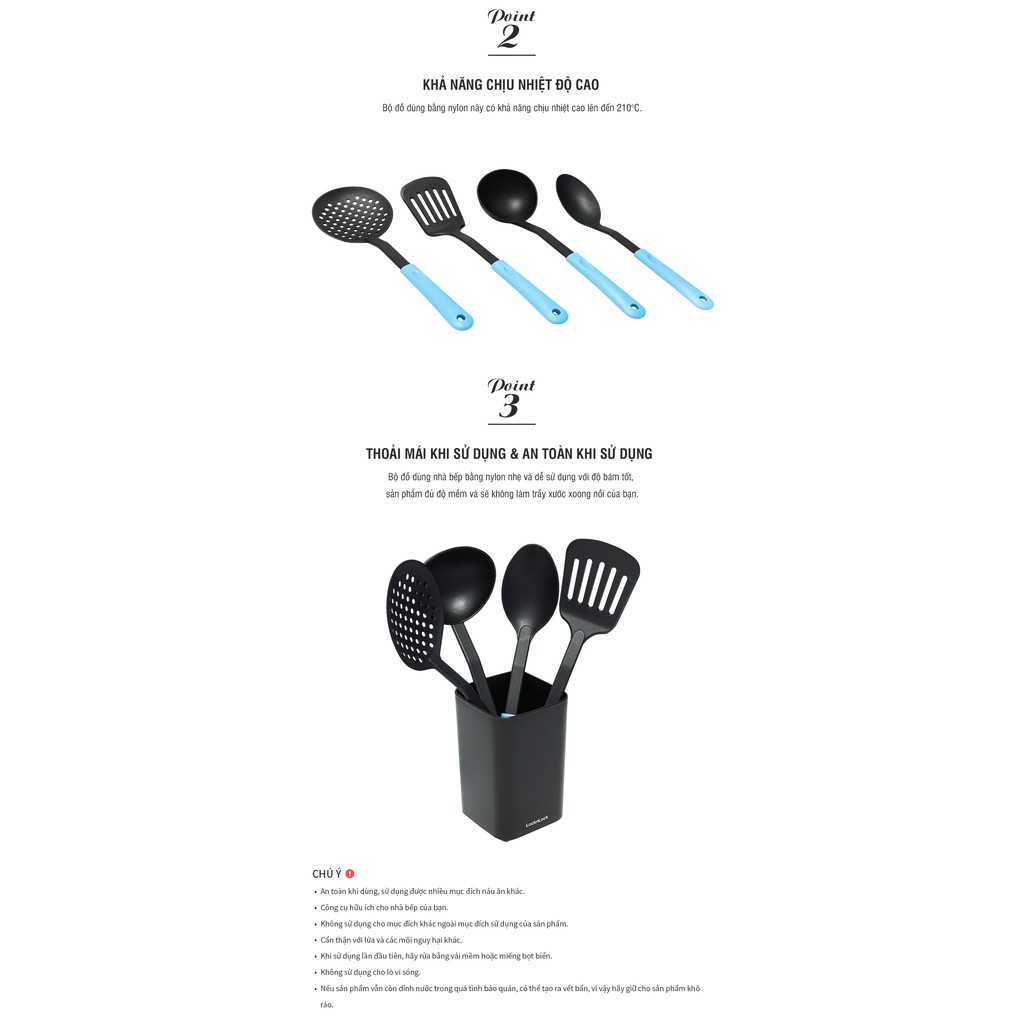 Bộ dụng cụ nhà bếp bằng Nylon Lock&amp;Lock kitchen tool 5P set - màu xanh dương CKT436S01