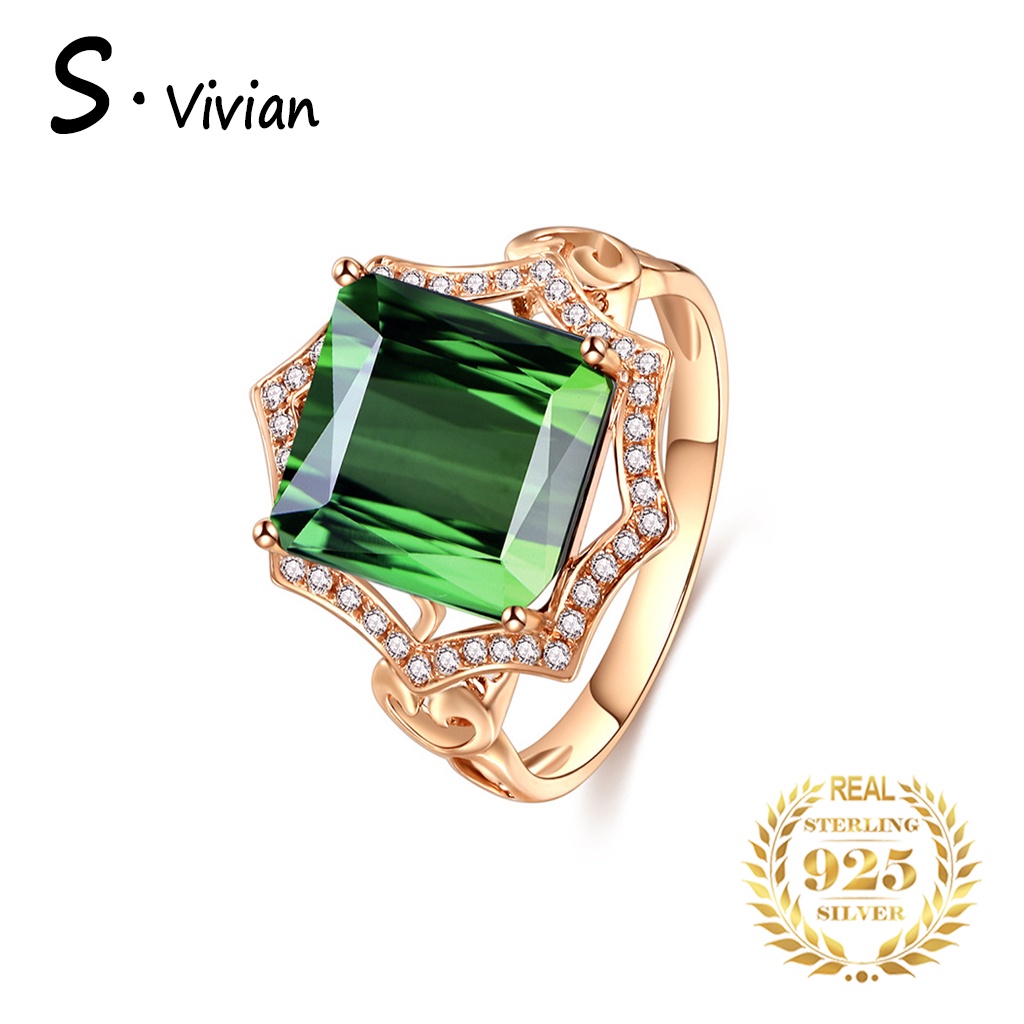 Nhẫn mạ bạc 925 đính đá ngọc lục bảo sang trọng