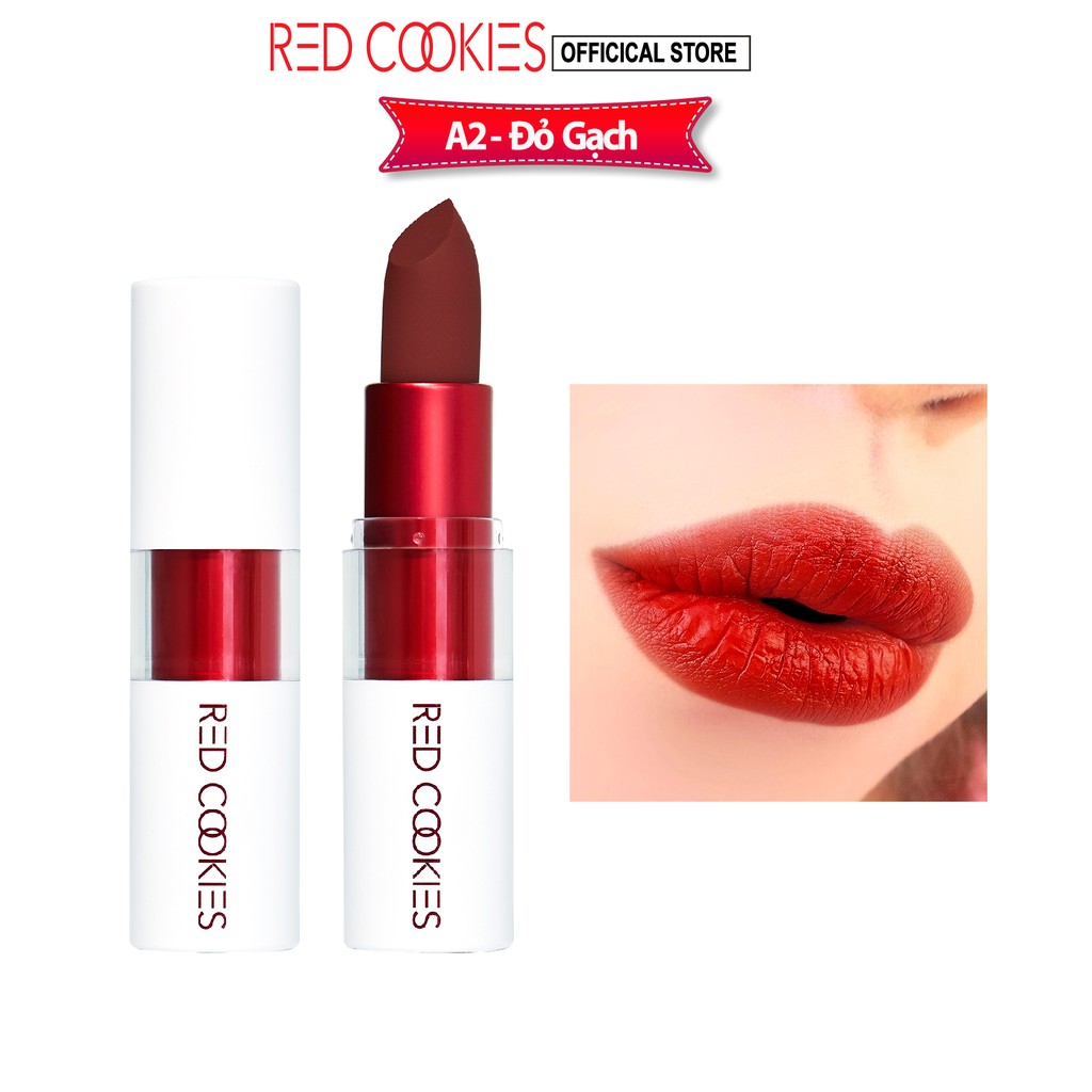 Son thỏi lì mềm môi, lâu trôi, không chì RED COOKIES Marshmallow Powder Lipstick A2 Scarlet Laurent(Đỏ Gạch) 3.5g