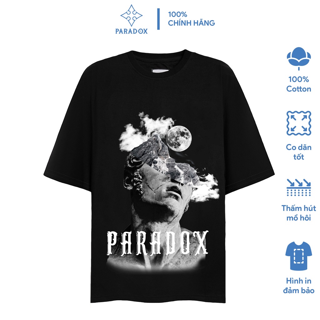 Áo thun form rộng Paradox tay lỡ - Unisex - In hình - THE REVERIE - Màu đen HOT.