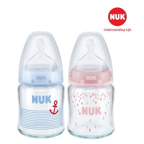 Bình sữa NUK thủy tinh cao cấp 120ml núm ti chỉnh nha Silicone S1 - M