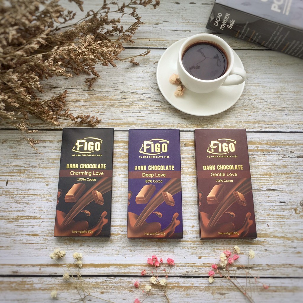 [Bán chạy] Combo 3 Thanh Dark ChocolateFigo 50gr Dark 100% Cacao; Dark 90%' Dark 85% Cacao Thanh 50gr