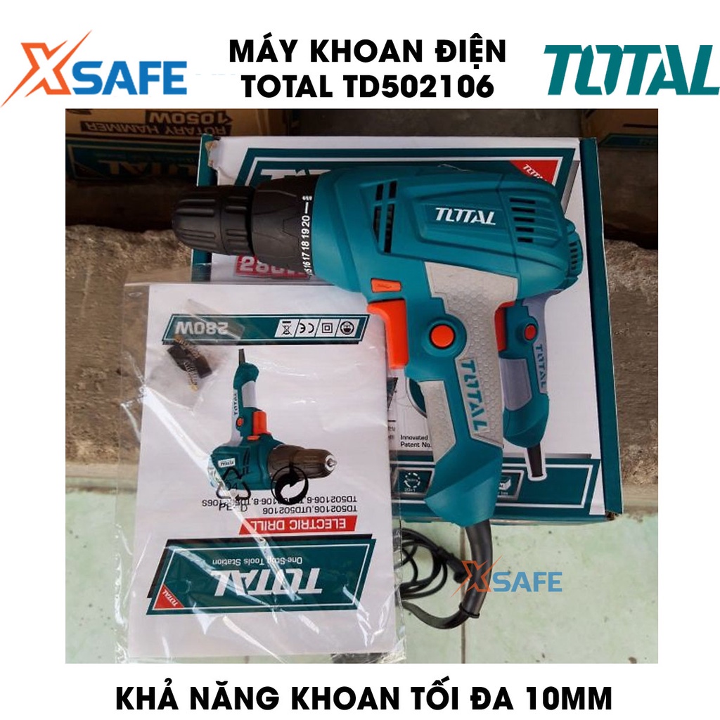 Máy khoan điện cầm tay TOTAL TD502106 280W tốc độ 750rpm, khả năng khoan 10mm, đầu khoan tự động 10mm - xsafe