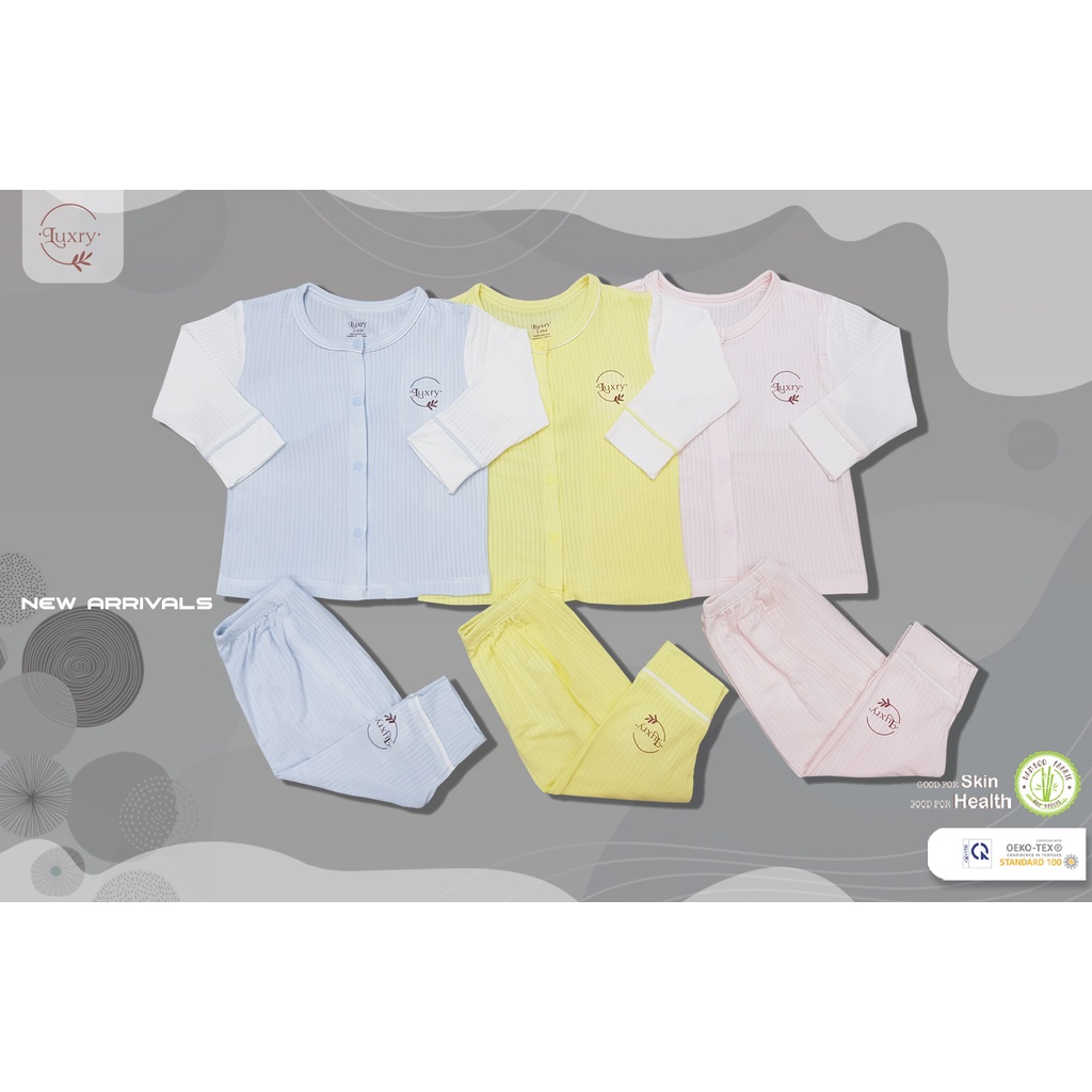 Bộ quần áo dài cài thẳng viền lé Luxry làm từ vải sợi tre cao cấp cho bé từ sơ sinh đến 3 tuổi