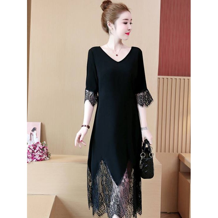 Đầm thun trung niên phối ren siêu đẹp va07