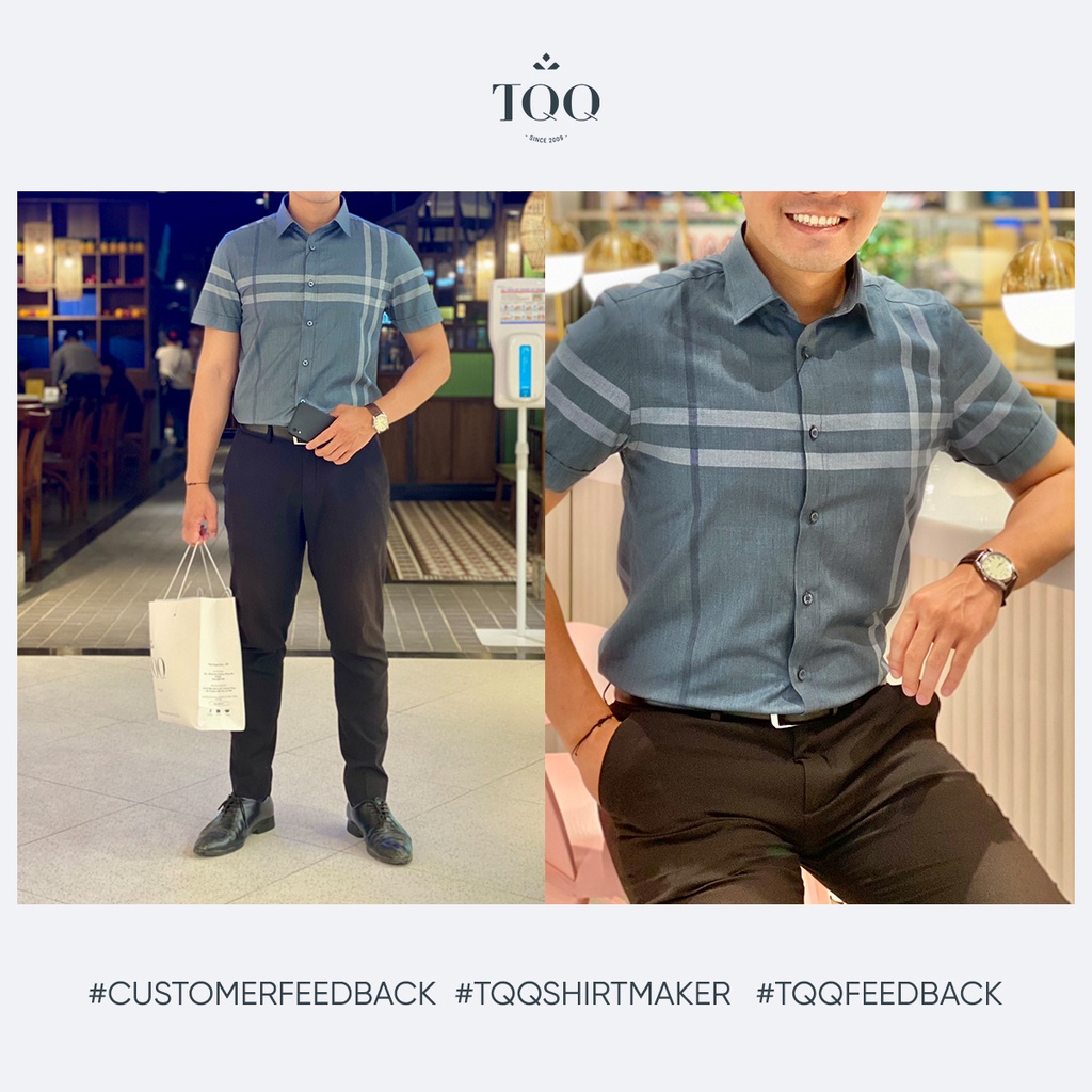Áo sơ mi nam ngắn tay TQQ K434CB-CSC màu chì chất liệu cao cấp dáng Slimfit hiện đại, nam tính