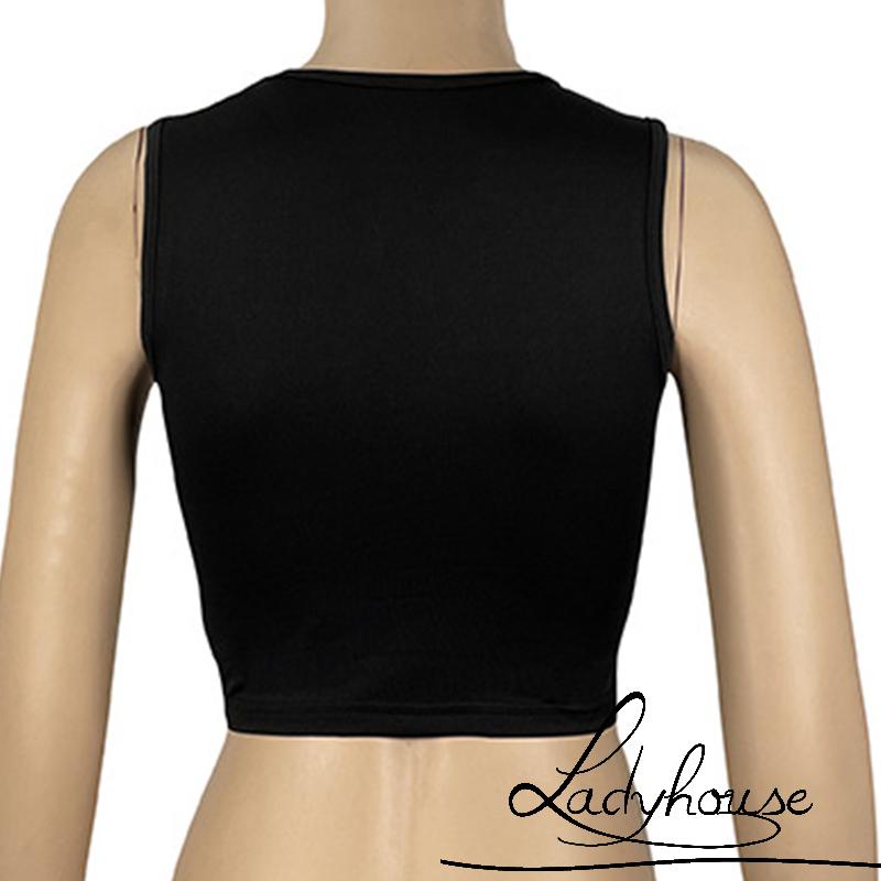 Áo Croptop Không Tay Màu Trơn Thiết Kế Hở Lỗ Phối Dây Rút Thời Trang Mùa Hè Cho Nữ