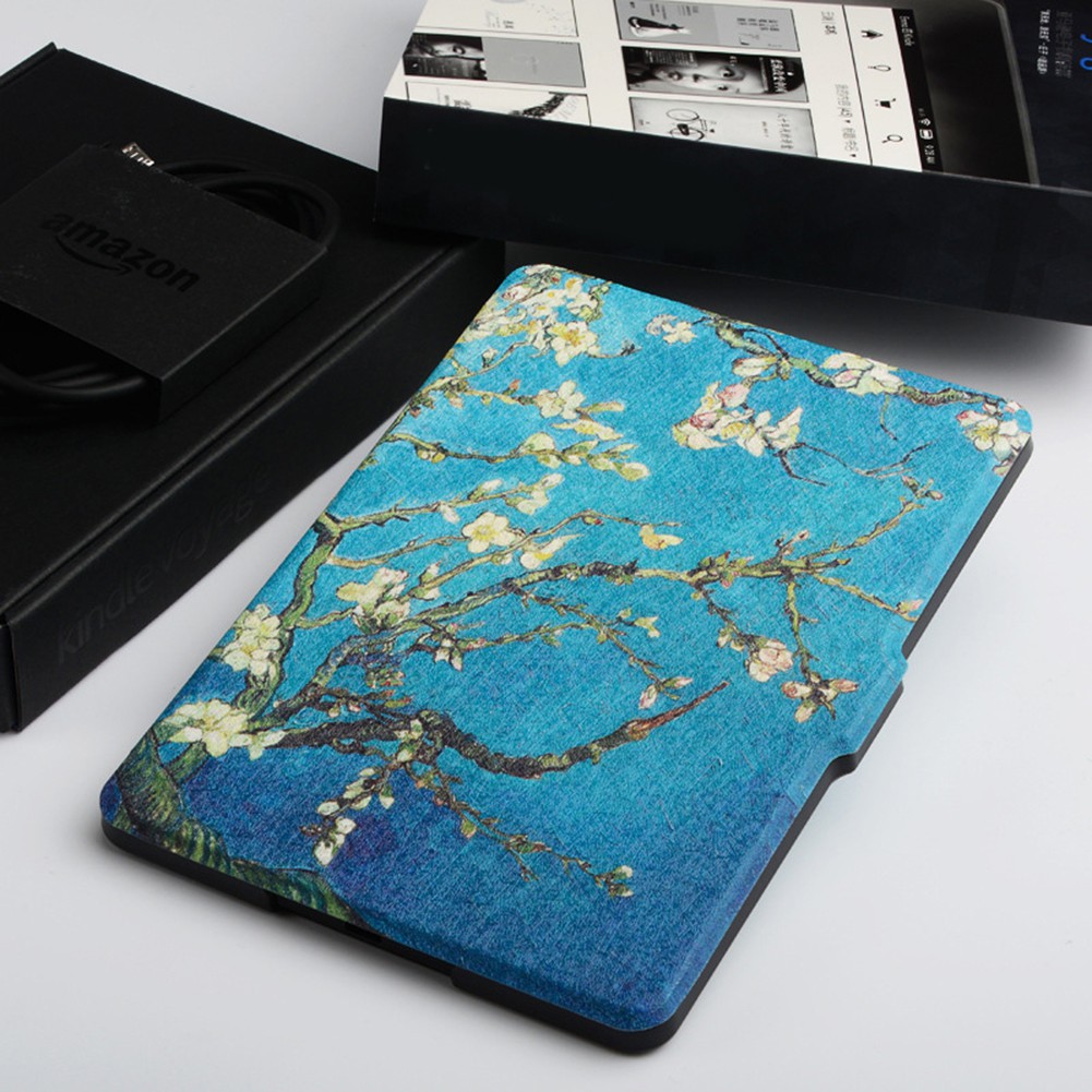 Bao da thiết kế cành hoa sang trọng thông minh tự động bật tắt dành cho máy đọc sách Kindle Paperwhite 1 2 3