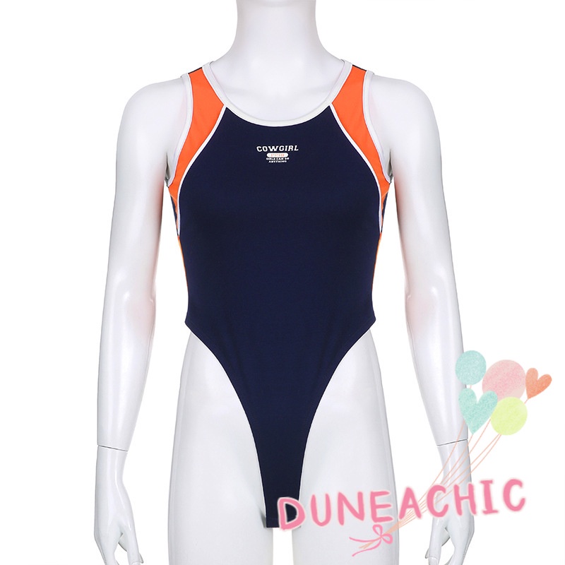 DUNEA Áo Liền Quần Thể Thao Sát Nách Màu Sắc Tương Phản In Chữ Quyến Rũ Cho Nữ