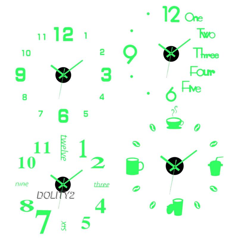 Bộ 2 Đồng Hồ Dán Tường 3D DIY Phát Quang Không Khung Thiết Kế Đơn Giản