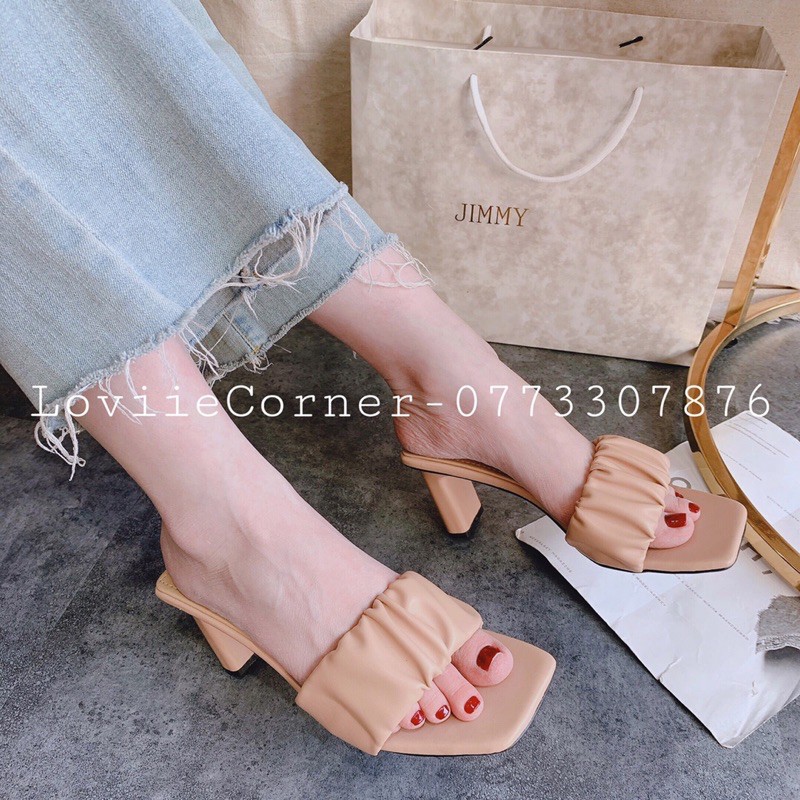 [Mã SKAMFSW175 giảm 10K đơn 50K] DÉP CAO GÓT LOVIIECORNER - GUỐC NỮ QUAI NGANG NHÚN SIÊU MỀM 7 PHÂN ĐẾ VUÔNG D201111