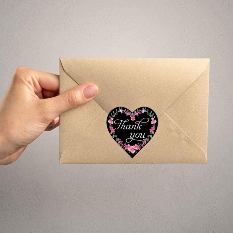 Set 500 nhãn dán phong bì hình hóa trái tim với chữ cảm ơn bạn cho cửa hàng bánh cưới/bánh nướng nhỏ