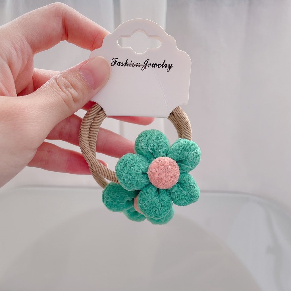 Bộ 2 Dây Buộc Tóc Cao Su Đính Hoa Lưới Nhiều Màu Sắc Dễ Thương Cho Bé Gái