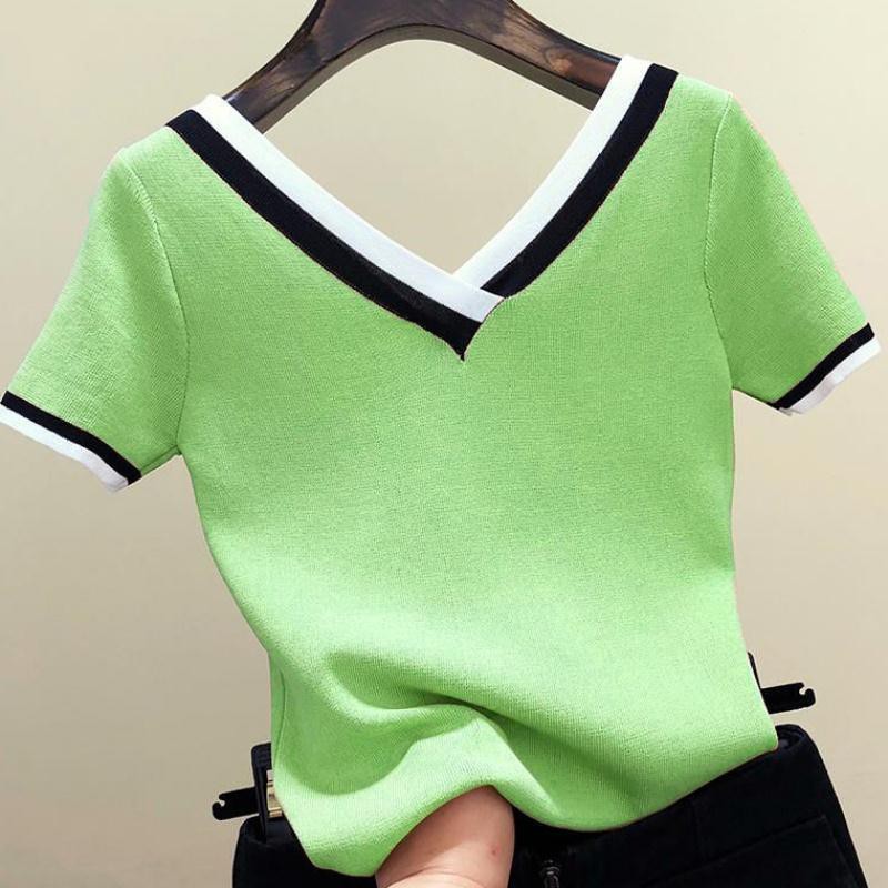 Áo Thun NgắN Tay Cổ Chữ V Xinh XắN Cho Nữ