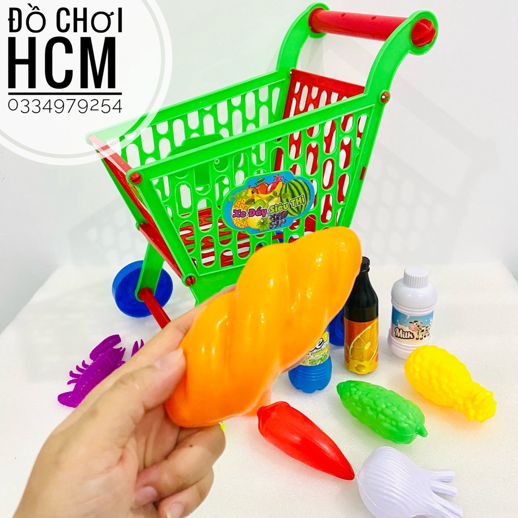 [GỒM CẢ TRÁI CÂY] Đồ chơi túi xe đẩy siêu thị CAO 38CM dành cho bé thích nấu ăn, nhà bếp, cắt thái hoa quả, đồ hàng 0264