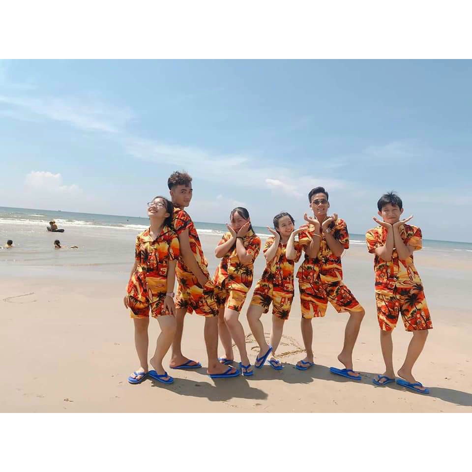 Đồng phục đi biển trái cây gia đình, nhóm công ty, quần áo TEAM đi biển họa tiết hoa lá
