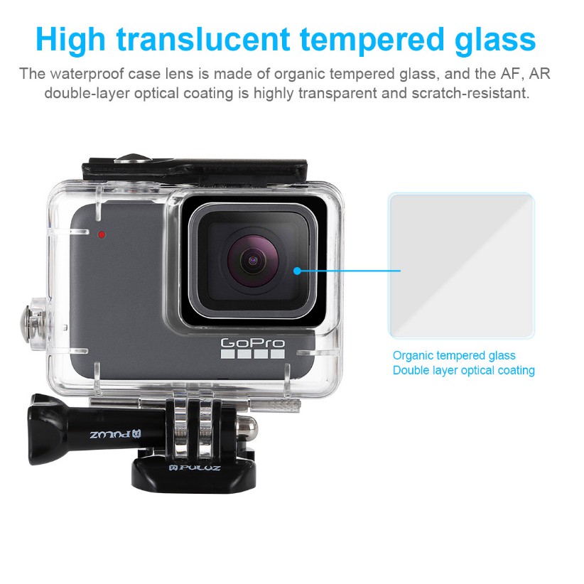 Case chống nước gopro hero 7 6 5 bằng nhựa mica trong suốt chống nước độ sâu 45m