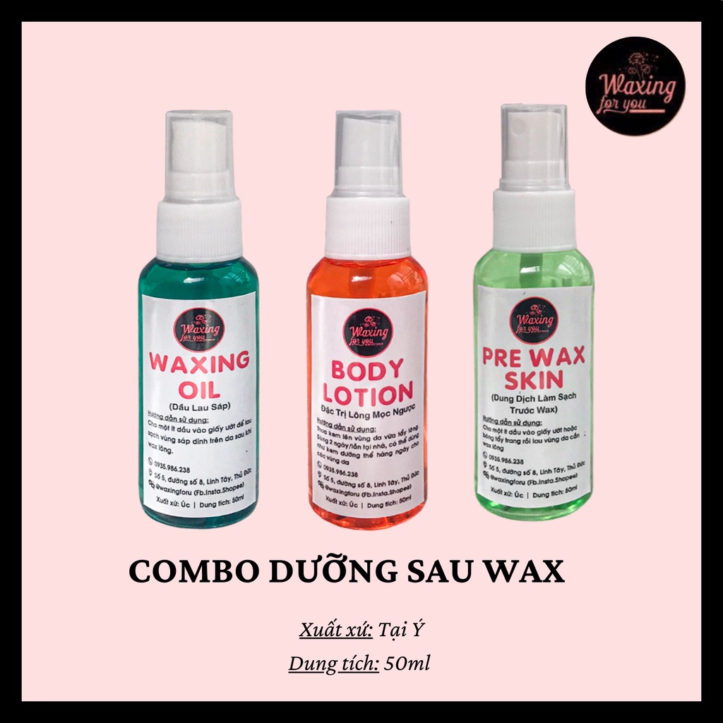 COMBO DƯỠNG DA TRƯỚC VÀ SAU TẨY LÔNG ITALWAX - LOTION, DẦU LAU SÁP, DUNG DỊCH LÀM SẠCH DA WAX LÔNG (WAXINGFORU)