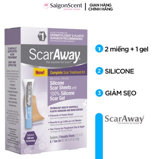 [SaigonScent] Miếng dán giảm sẹo + tuýp kem ScarAway Silicone Scar Sheets + Scar Gel ( 10g / 2 miếng )