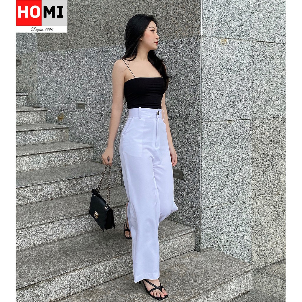 QUẦN ỐNG SUÔNG-, màu trắng và Đen, HOMI Fashion