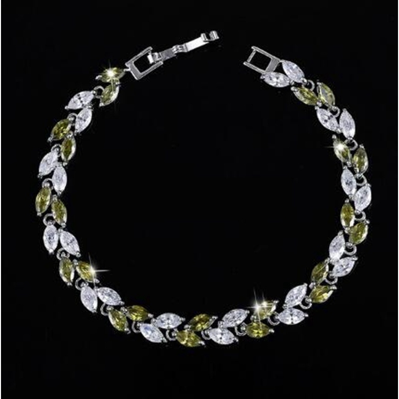 Vòng tay bạc đính đá zircon hình chiếc lá dành cho nữ