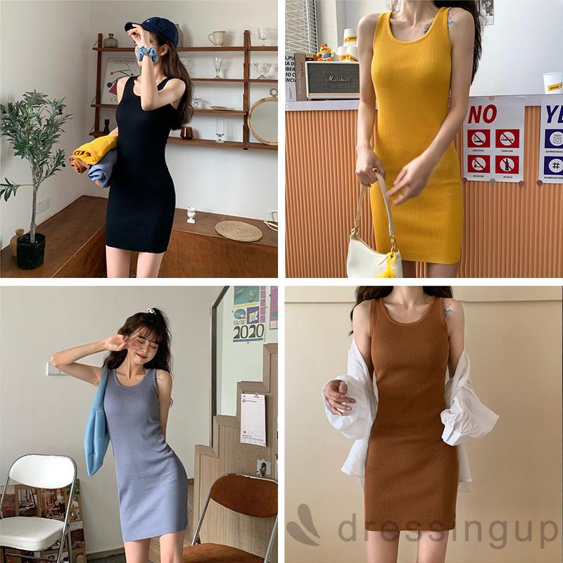 Đầm Ôm Màu Trơn Thiết Kế Đơn Giản Tôn Dáng Cho Nữ